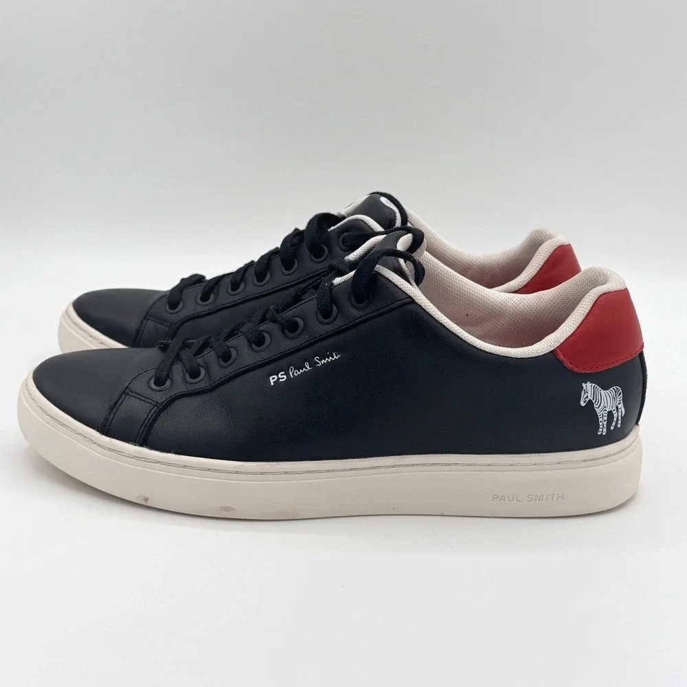 Paul Smith Mens 9 Black Leather Zebra Logo Sneakers Shoes Luxury Streetwear Logo